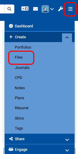 Mahara navigation main menu