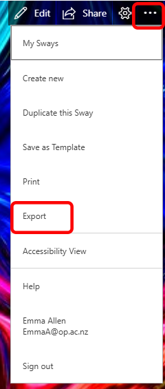 Export your Sway in PDF