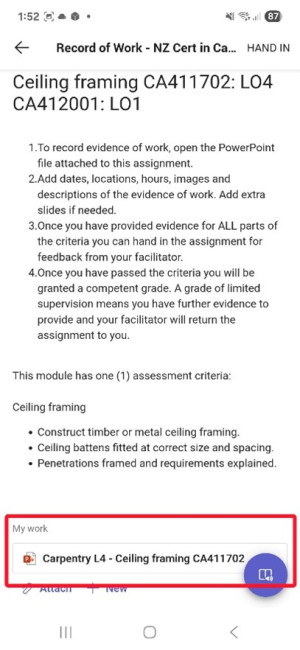 PowerPoint file at the bottom of a Teams assignment