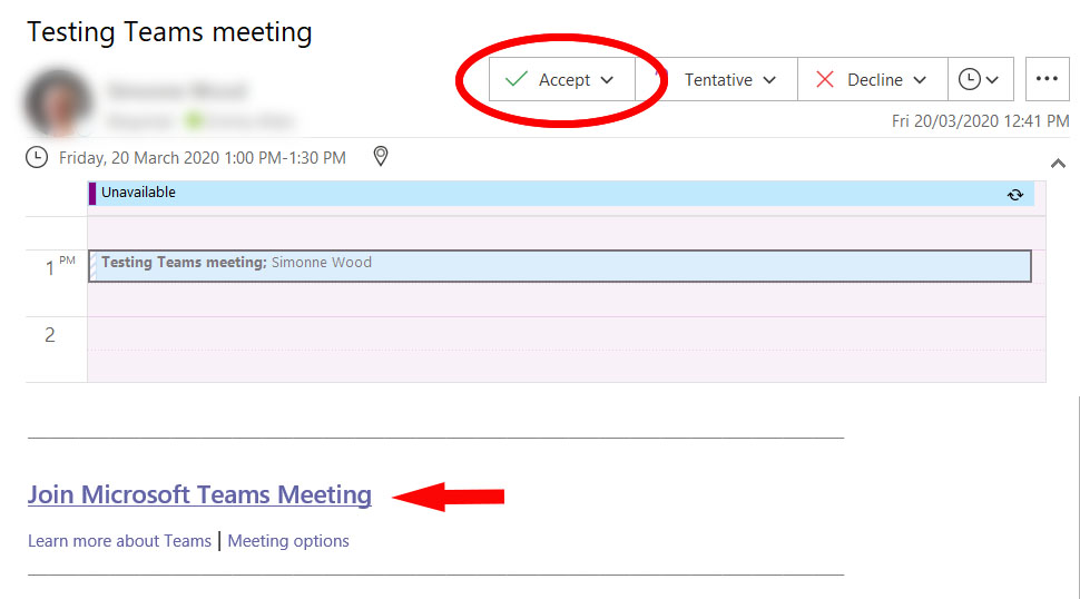 Teams meetings email invitation