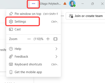 Settings in desktop view