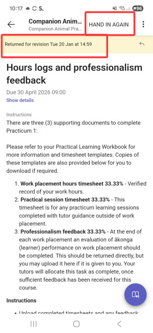 Hand in again app view