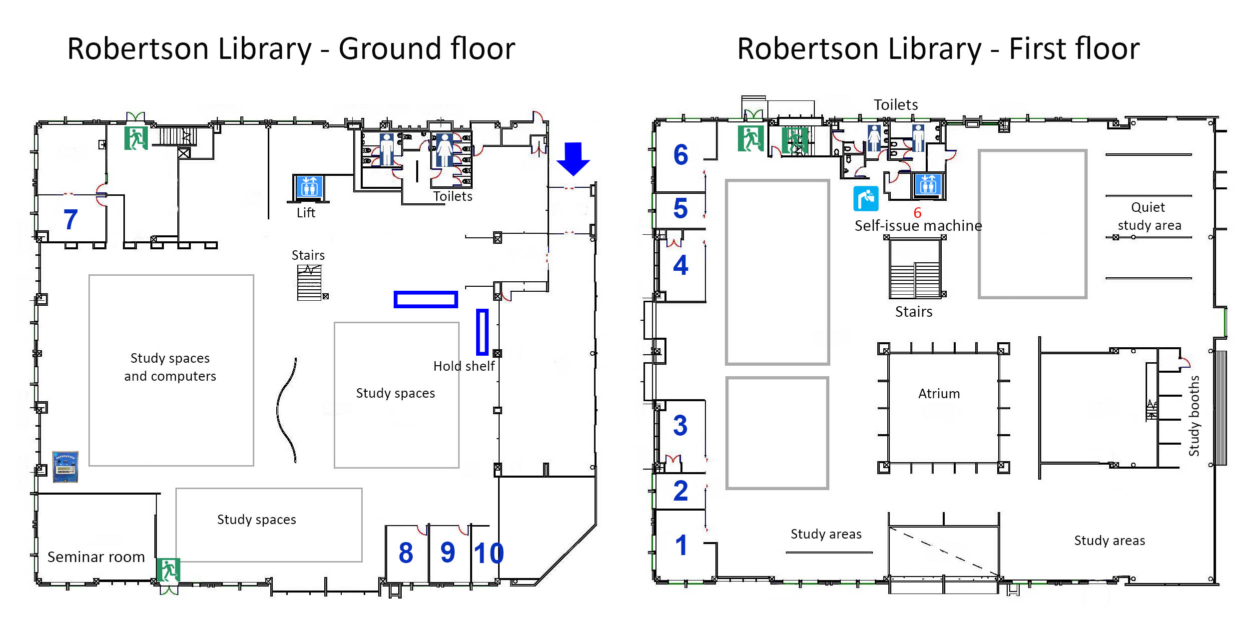 RobLib bothfloors NOKey StudyRooms 2020